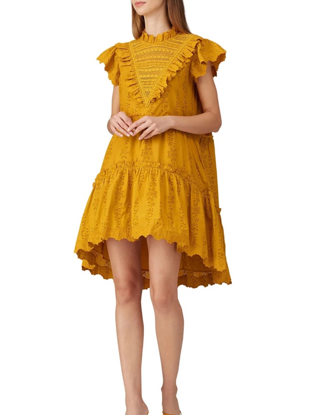 SEA NY Eyelet Mustard Dress
